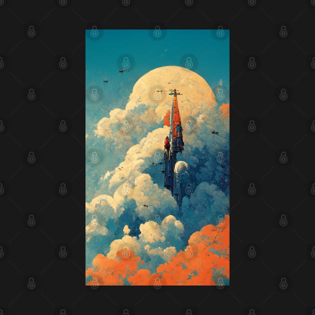 Through the Clouds Retro scifi design by JoshWhiteArt