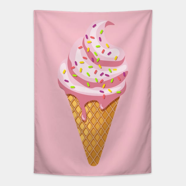 Strawberry sundae in waffle cornet with topping Tapestry by Cute-Design