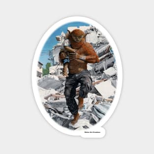 Inspirational Action Hero Carrying Kid Realistic Art Magnet