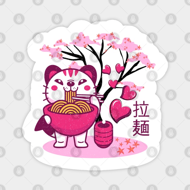 Ramen Kawaii Japanese Valentines Neko Cat Ramen Noodles Love Magnet by alcoshirts