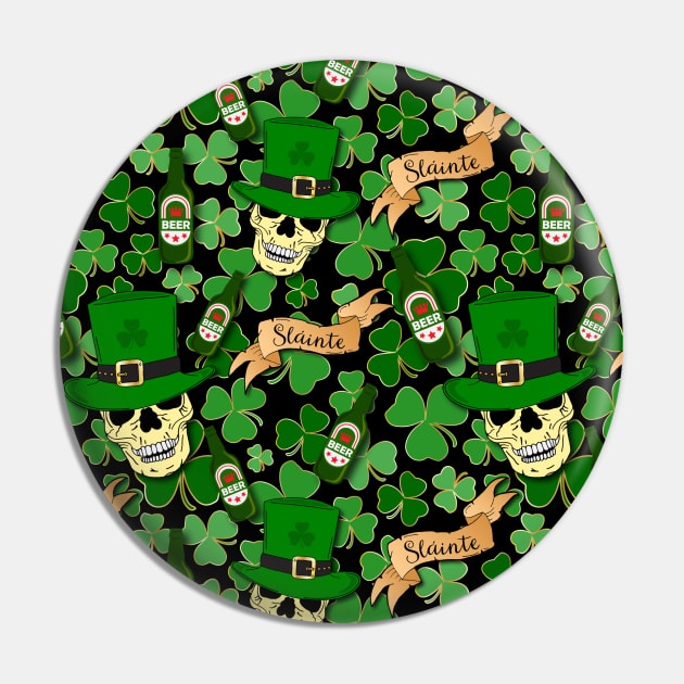 St Patricks Skulls and Beer Pattern Pin by HotHibiscus