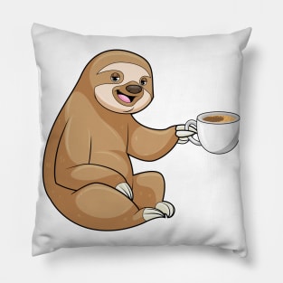 Sloth with Cup of Coffee Pillow