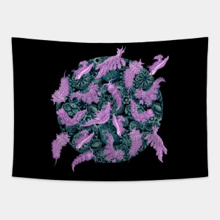 Ernst Haeckel Rose Nudibranch  on Cerulean Sea Squirts Tapestry