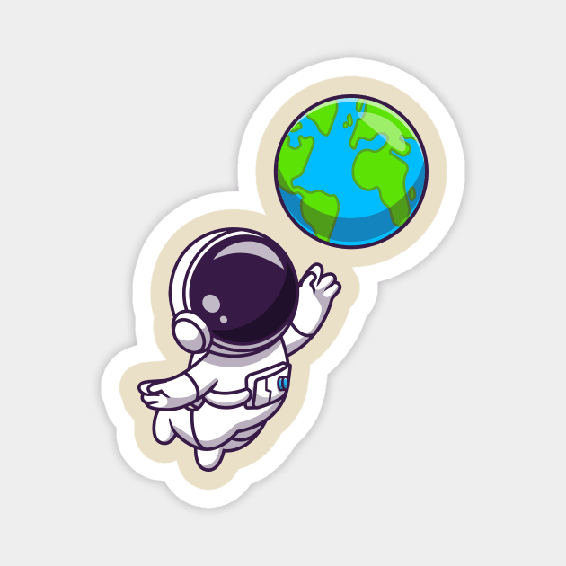 Cute Astronaut Floating With Earth World Cartoon Magnet by Catalyst Labs