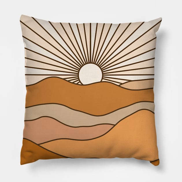 Boho Sunset Mountains Landscape Warm Colors Pillow by Trippycollage