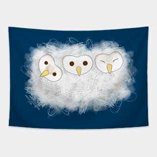 Three fluffy baby owls Tapestry