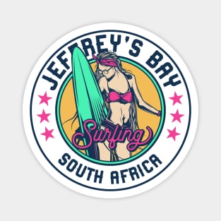 Retro Surfer Babe Badge Jeffrey's Bay South Africa Magnet