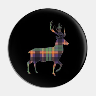 Purple, Green and Orange Tartan Scottish Stag Silhouette Pin