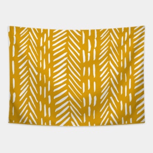 Abstract herringbone pattern - white and ochre Tapestry