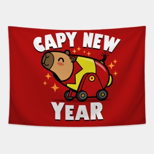 Capy New Year Cute Kawaii Capybara New Year 2024 Cartoon Tapestry