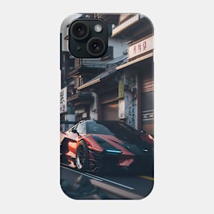 Dark Sports Car in Japanese City Phone Case