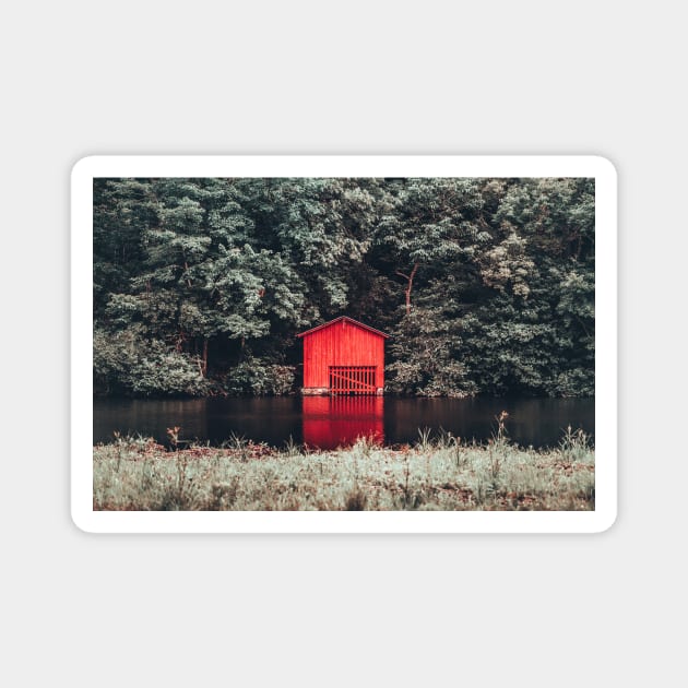 Red House on the Lake Magnet by Kelly Louise Art