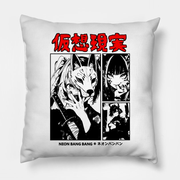 Anime Manga Girl Kitsune Dark Goth Grunge Japanese Streetwear Pillow by Neon Bang Bang