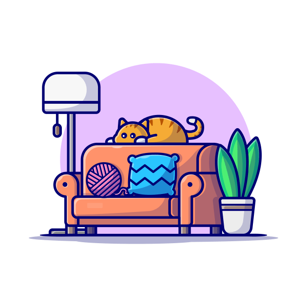 Cute Cat Sleeping On Sofa Cartoon Vector Icon Illustration by Catalyst Labs