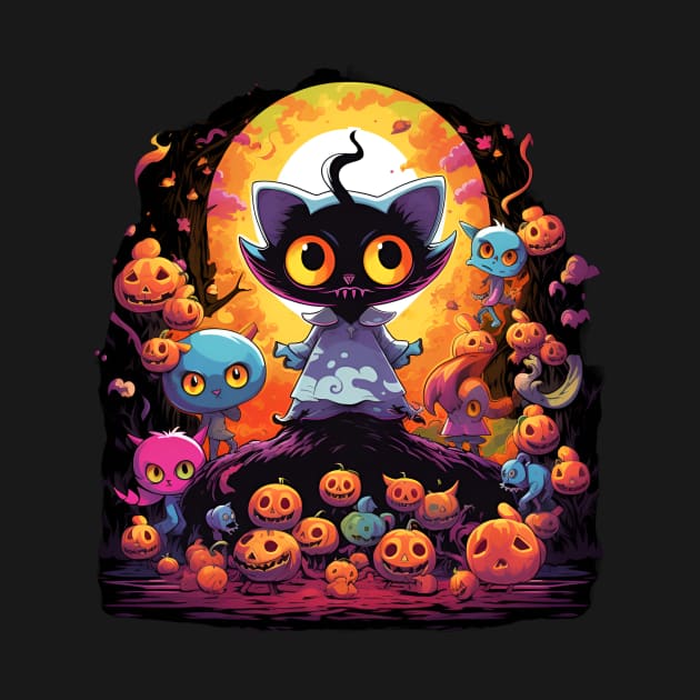 Neo-Pop Enchantment: Halloween Cat Amidst Whimsical Mushrooms by naars90