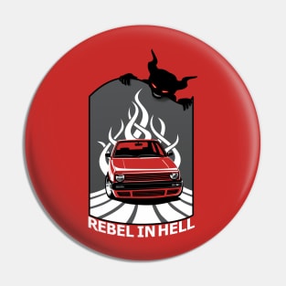 Rebel in Hell - Custom Car with Devil (for dark products) Pin