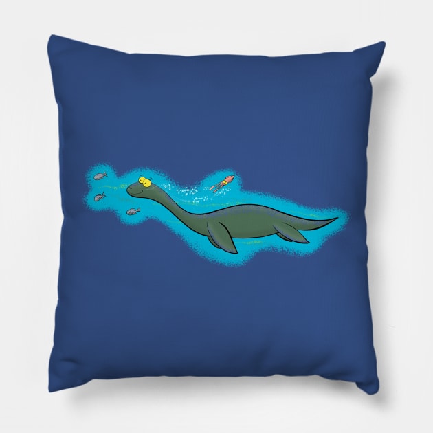Cute sea monster or plesiosaur Pillow by FrogFactory