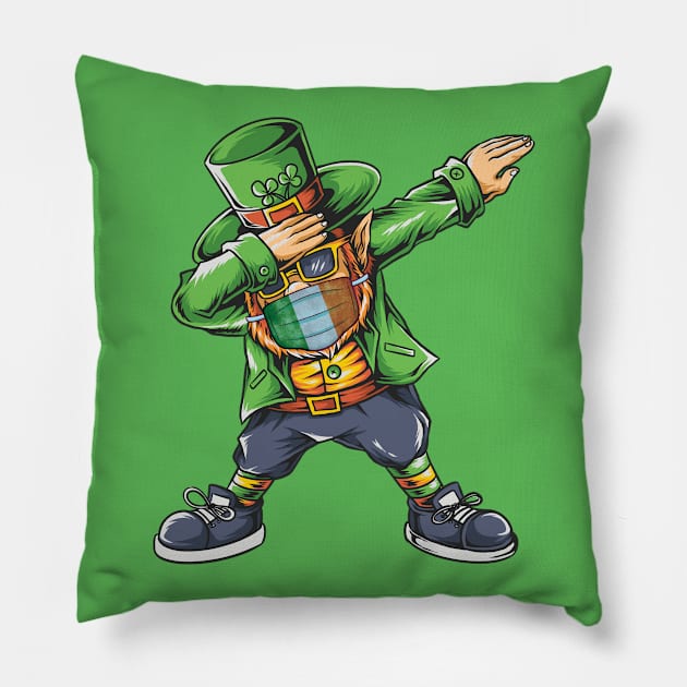 St Patricks Day Dabbing Leprechaun Face Mask Irish flag Pillow by Ramadangonim