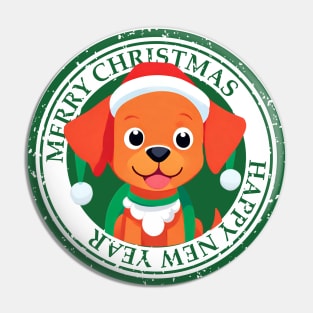 Little Brown dog Merry Christmas Happy New Year , Brafdesign Pin