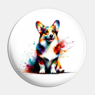 Joyful Colorful Splash Cardigan Welsh Corgi Portrait Pin