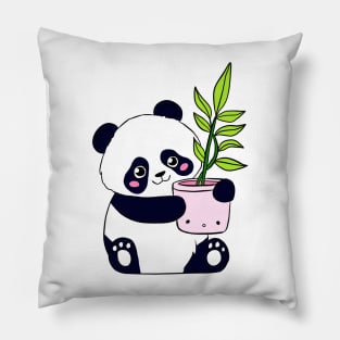 Cute panda holding a plant Pillow