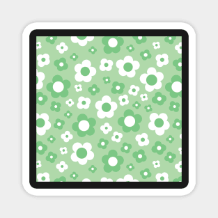 retro florals pattern, 70s groovy green flowers Magnet