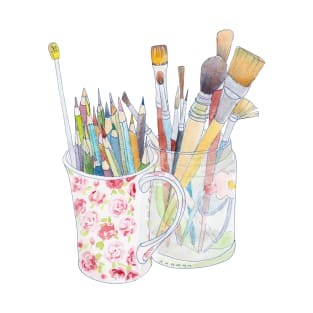 Art Tools - pencils & brushes in a jar & cup T-Shirt