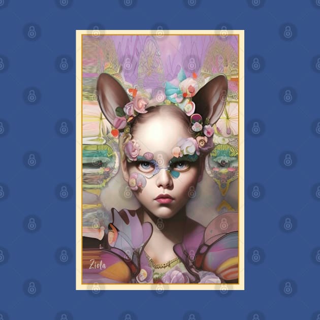 Stunning pop surrealism dream painting of a girl with flowers and ears of a cat by ZiolaRosa