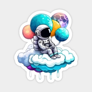 Astronaut Holding Planet Balloons Magnet