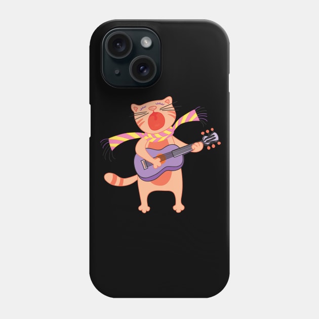 Cat Guitar Funny Design - Unique  Singer Cat Tee - Best Cat lover Gift Idea Phone Case by DaveG Clothing