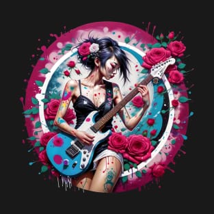 Japanese Rock Roses Guitar Girl Eye Voodoo T-Shirt