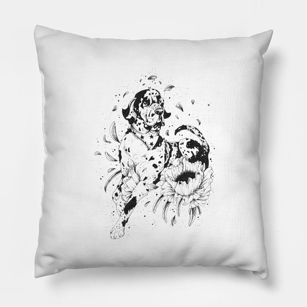 Mr. Puppers Great Dane Dog With Flowers Pillow by Kat's Arts