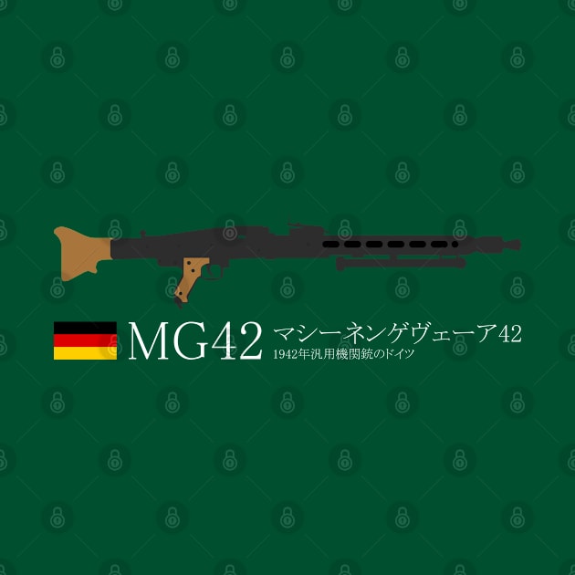 MG42 Maschinengewehr 42 Historical 1942 German general-purpose machine gun. white in Japanese マシーネンゲヴェーア42 1942年汎用機関銃のドイツ by FOGSJ