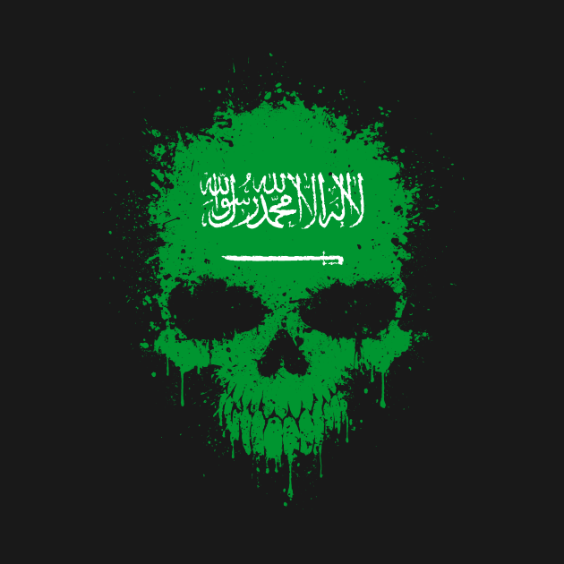 Chaotic Saudi Flag Splatter Skull by jeffbartels