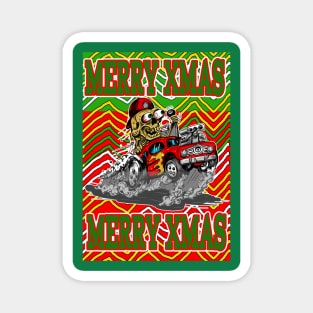 Merry Xmas Hot Rod Driver  Ugly Christmas Sweater in Bad Taste Magnet