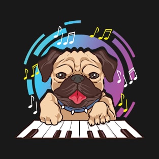 Cute Pug Dogs Pug Playing Piano Music Cute Pug T-Shirt