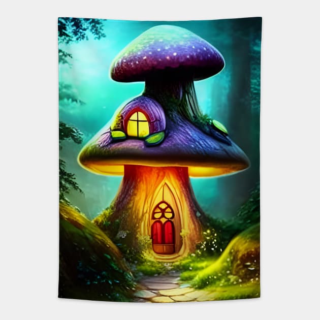 Enchanting Home for Sale (6) - Magic Mushroom House Tapestry by TheThirdEye