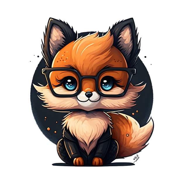 Smart sly cute cartoon fox with glasses by MLArtifex