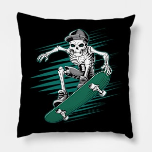 Skeleton Skull Skateboarder Skater Skating Pillow