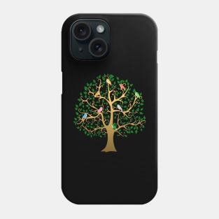 Golden Tree with Colourful Birds Phone Case