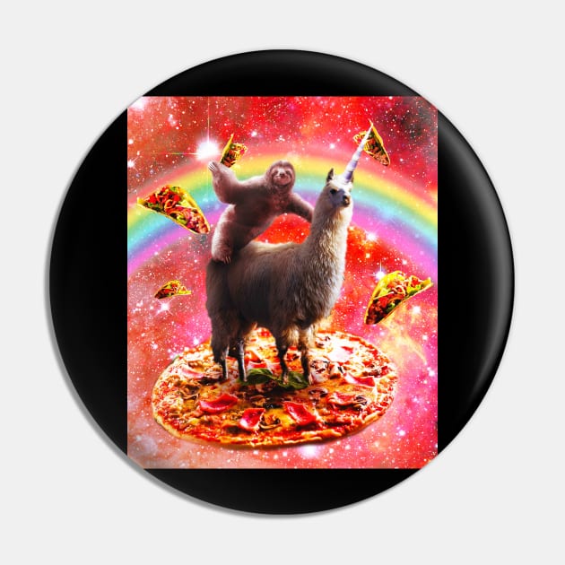 Space Sloth Riding Llama Unicorn - Pizza & Taco Pin by Random Galaxy