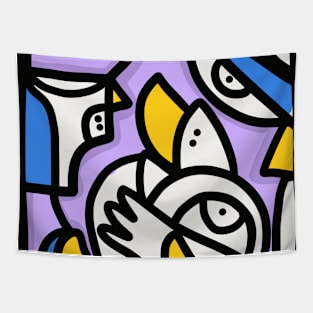 Graffiti Birds in Purple and Yellow Tapestry