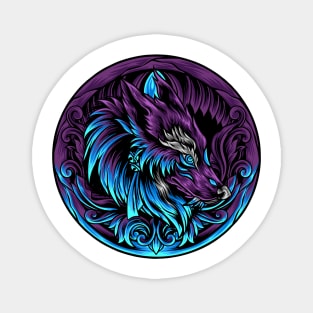 Wolf Head With Ornament Fantasy Artsy Style Magnet