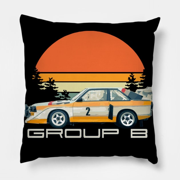 Sport S1 E2 A2 Group B Rally Car Stig Blomqvist, Mikkola and Walter Röhrl Pillow by cowtown_cowboy