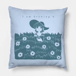 I am drawing you. Flower Field T-Shirt Pillow