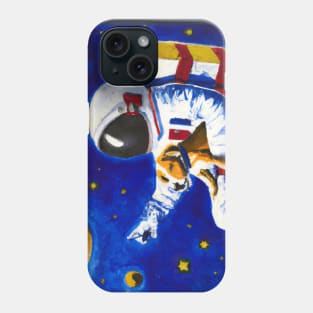 Astronaut sitting with his dog on the moon, starring into space. Phone Case