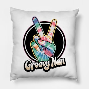 "Tie-Dye Groovy Nan Peace Sign"- Retro Cute Hipster Shrooms Pillow