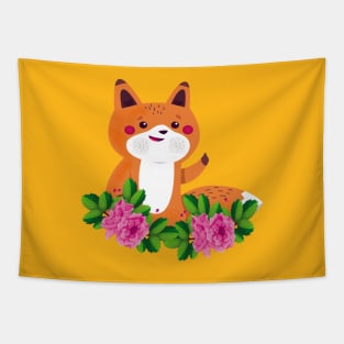 Cute Fox Animals Flower Tapestry