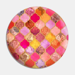 Hot Pink, Gold, Tangerine & Taupe Decorative Moroccan Tile Pattern Pin