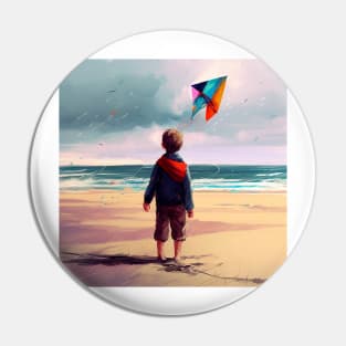 A Little Kid with his Kite on the Beach Pin